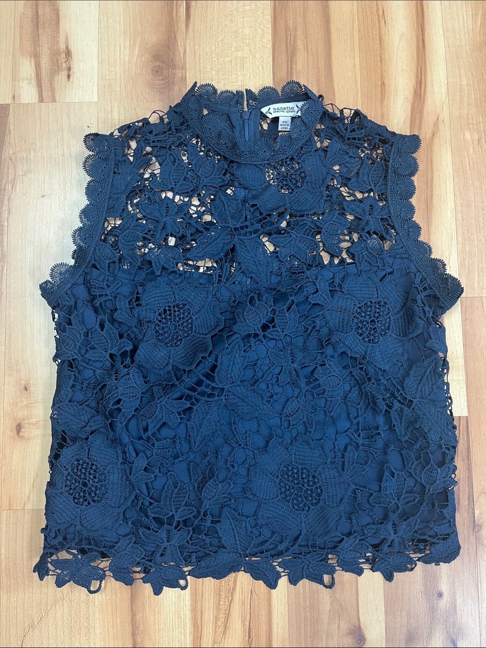 Nannette Navy Floral Crochet Lace Sleeveless Tank